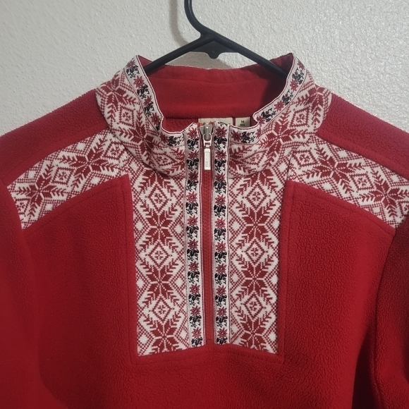 LL Bean Libean Red Fleece Quartier Zip Sweater size Regular Medium - Picture 3 of 10